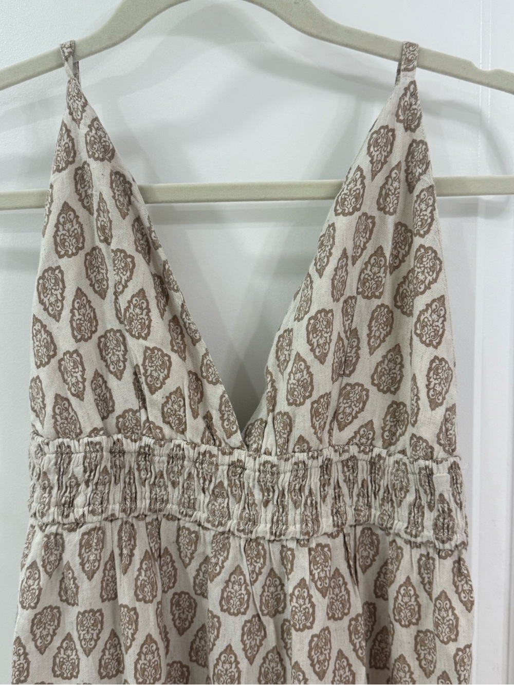 Boho Neutral Print Maxi Dress with Smocked Bodice - Picture 5 of 7